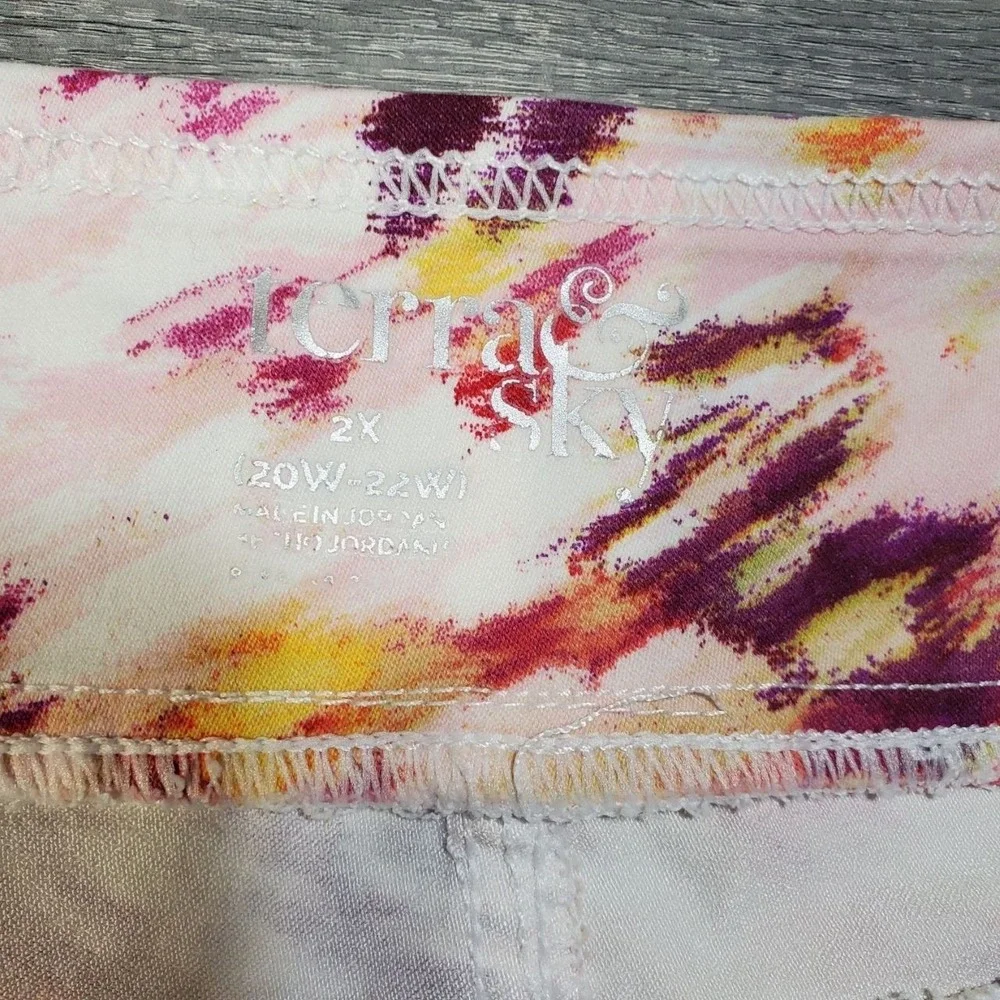 Terra Sky Jeggings Womens 2X Multicolor Watercolor Floral Skinny Pull On Pants‎